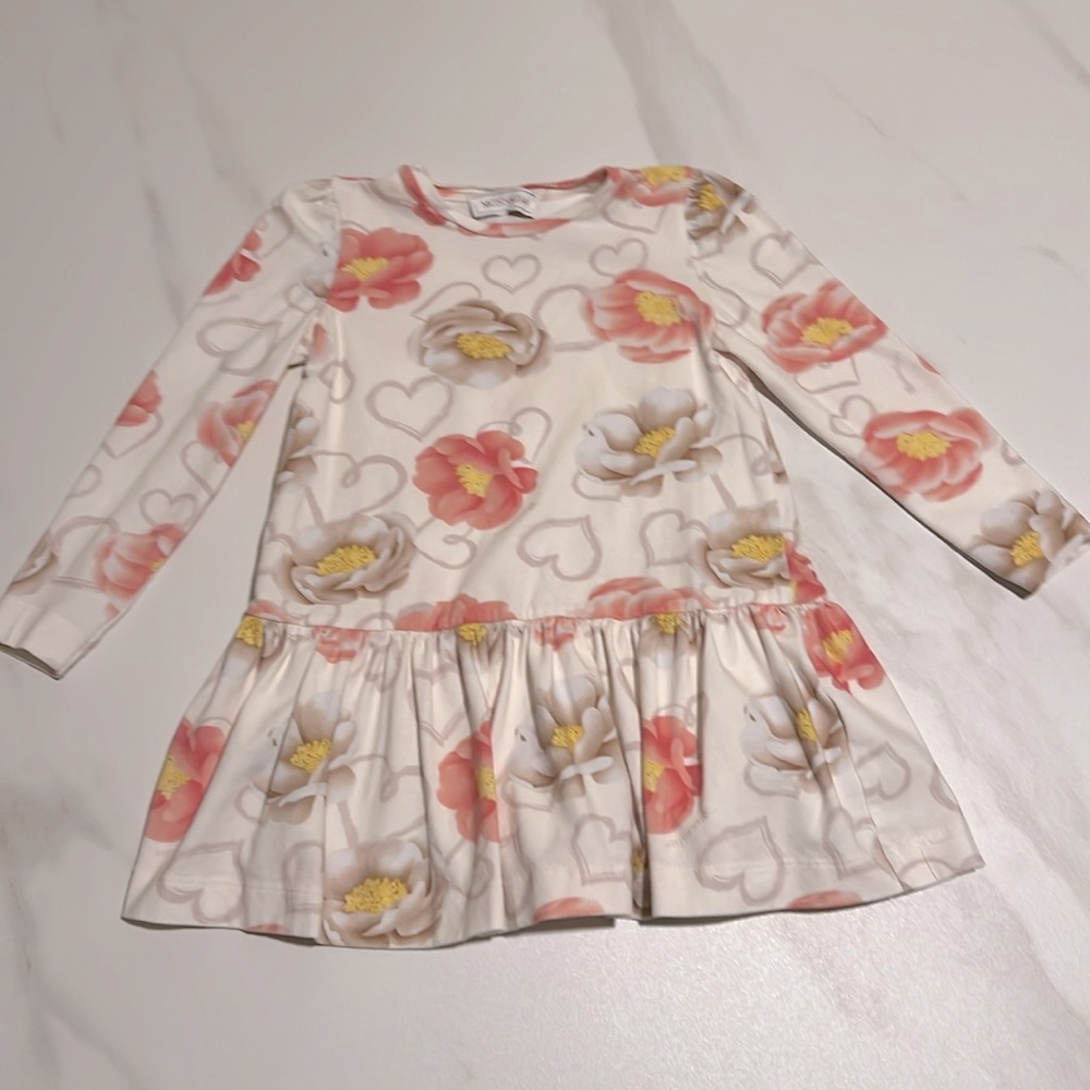 MONNALISA GIRLS IVORY FLORAL COTTON DRESS Sz 4